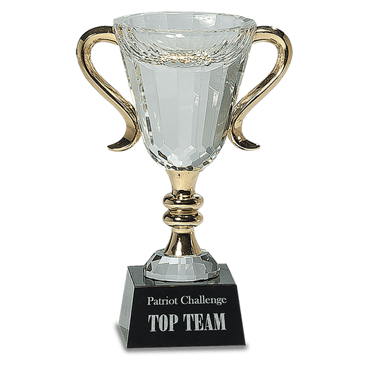 7 1/4" Crystal Cup with Gold Handles and Stem crystal award laser engravable