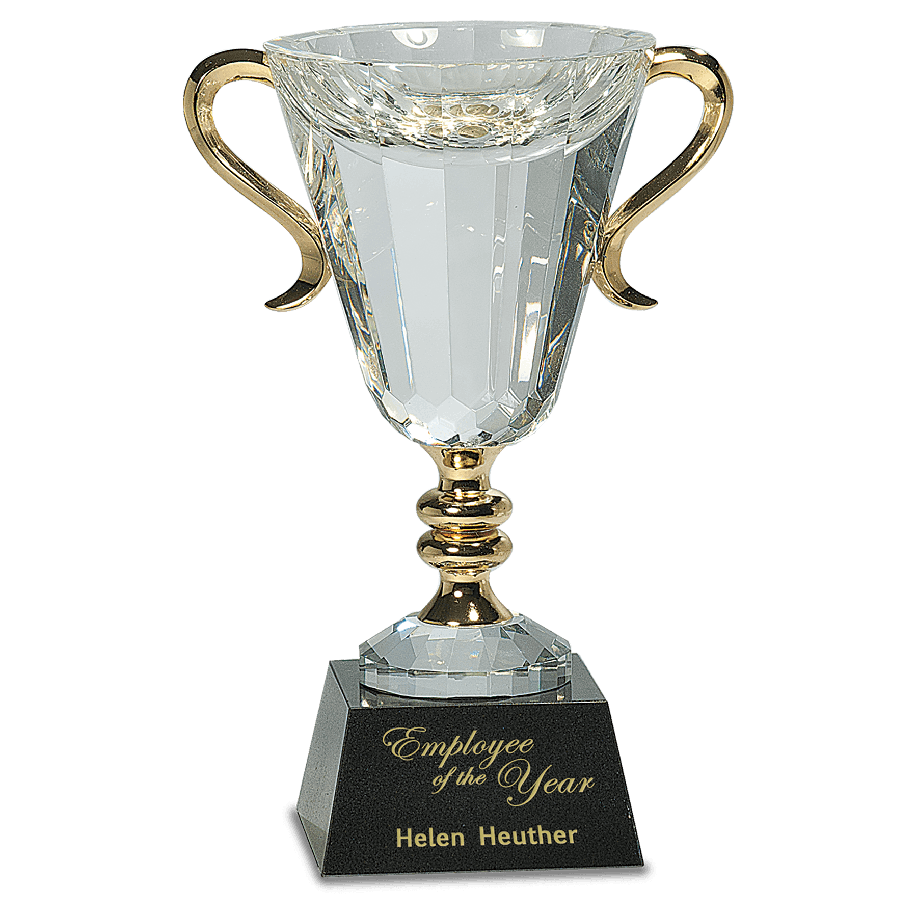 10" Crystal Cup with Gold Handles and Stem crystal award laser engravable