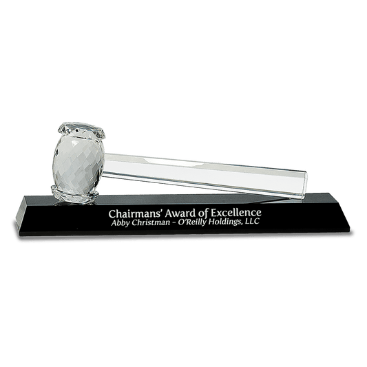 13 7/8" x 4 1/4" Crystal Gavel on Black Base crystal award laser engravable
