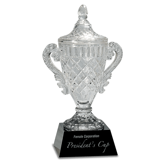 14" Crystal Cup on Black Pedestal Base crystal award laser engravable