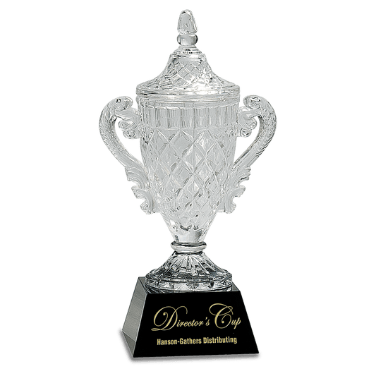 12 3/4" Crystal Cup on Black Pedestal Base crystal award laser engravable