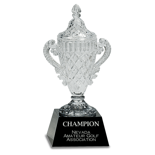 10 3/4" Crystal Cup on Black Pedestal Base crystal award laser engravable