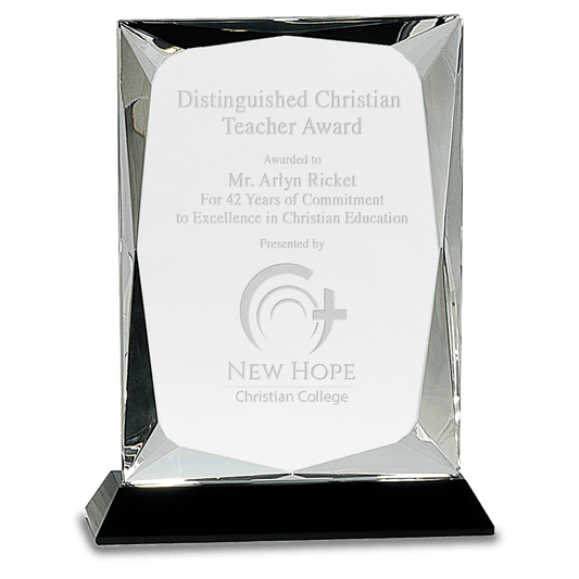 8" Clear Crystal Rectangle on Black Base crystal award laser engravable