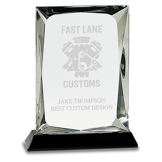 7" Clear Crystal Rectangle on Black Base crystal award laser engravable