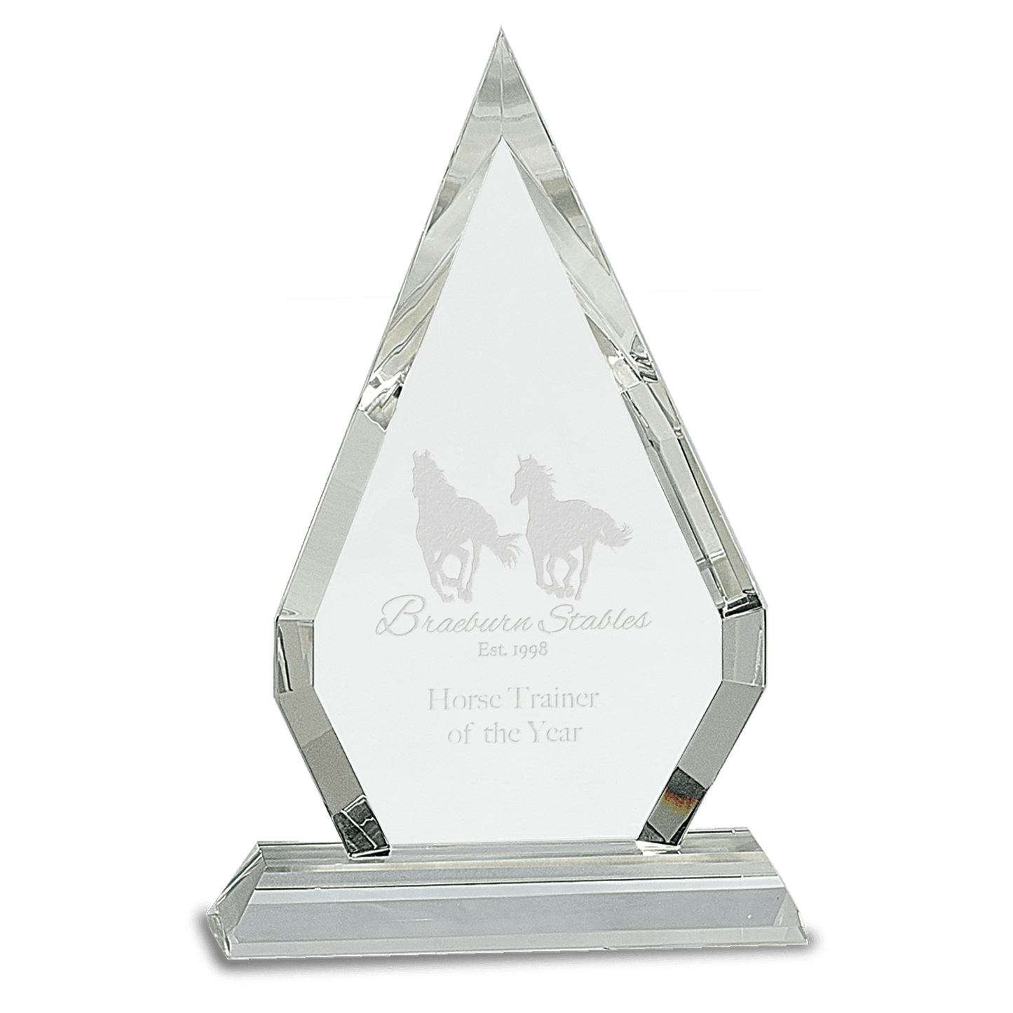 8 1/2" Crystal Diamond on Clear Pedestal Base crystal award laser engravable