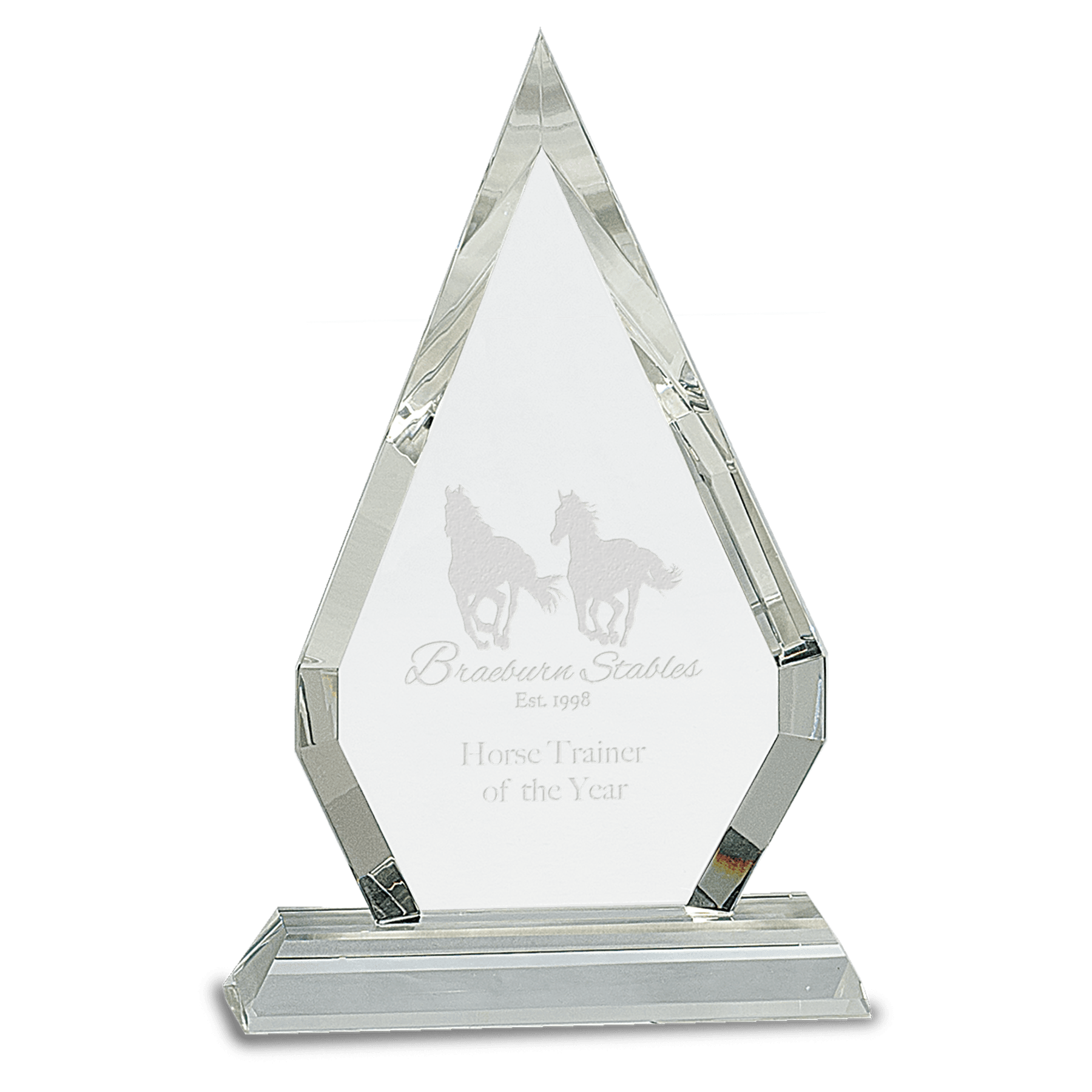8 1/2" Crystal Diamond on Clear Pedestal Base crystal award laser engravable