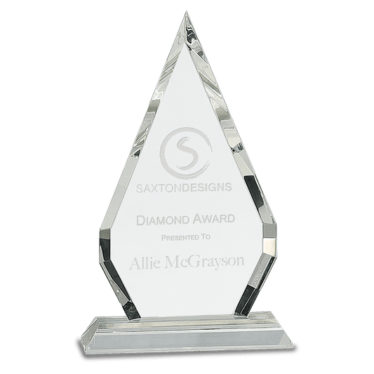 10" Crystal Diamond on Clear Pedestal Base crystal award laser engravable