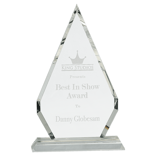 10 3/4" Crystal Diamond on Clear Pedestal Base crystal award laser engravable