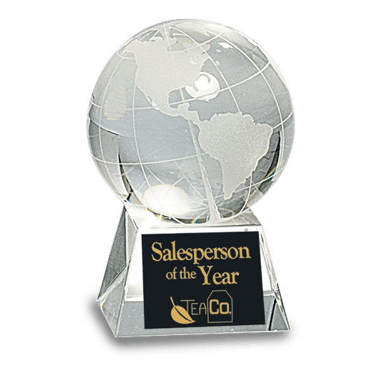 3 1/2" Crystal Globe on Clear Base crystal award laser engravable