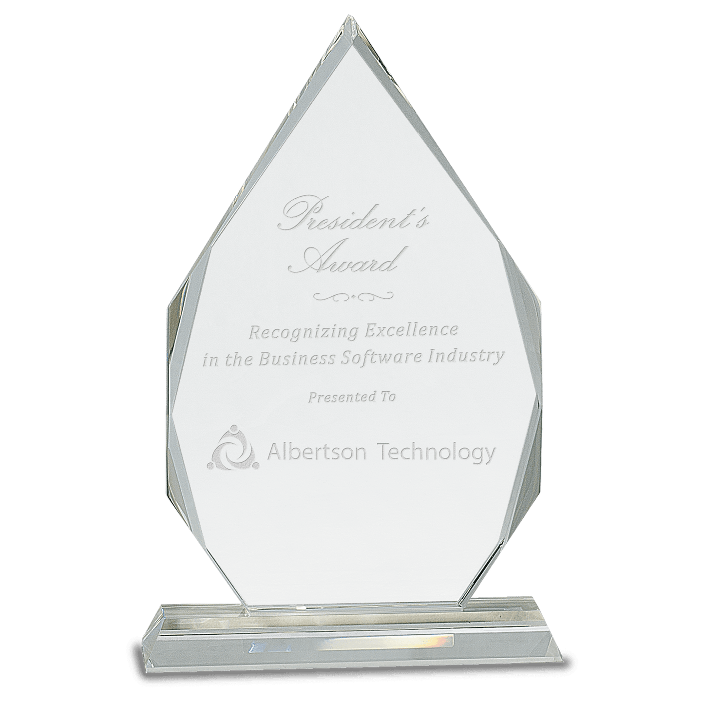 10 1/2" Crystal Diamond on Clear Pedestal Base crystal award laser engravable
