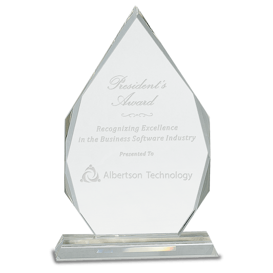 10 1/2" Crystal Diamond on Clear Pedestal Base crystal award laser engravable