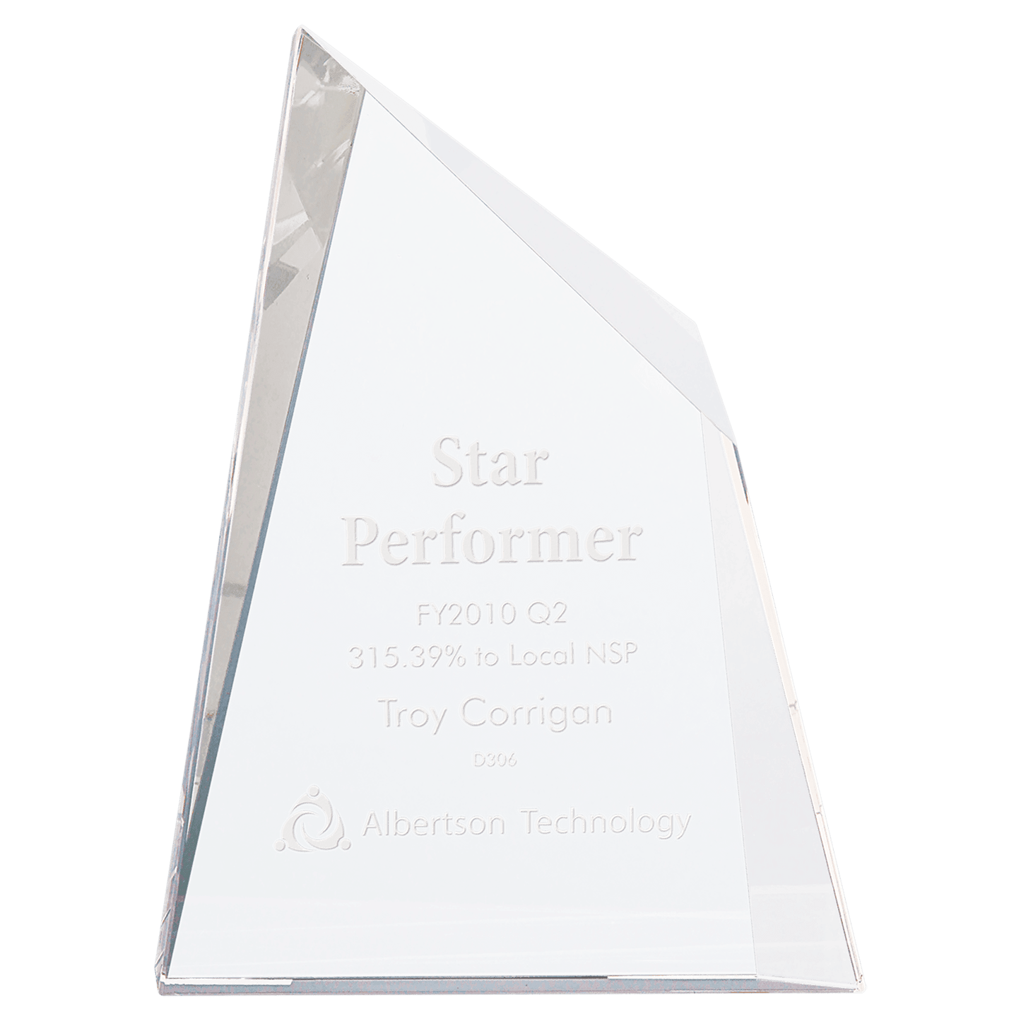 6 1/2" x 8 3/4" Crystal Facet Wedge crystal award laser engravable