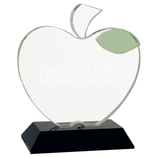Optic Crystal 5 1/2" x 6 1/4" Crystal Apple on Black Base laser engravable