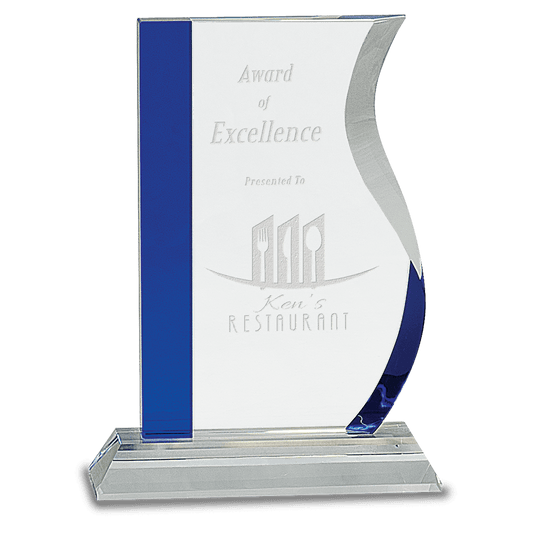 7 1/4" Blue Edge Crystal Wave on Clear Base crystal award laser engravable