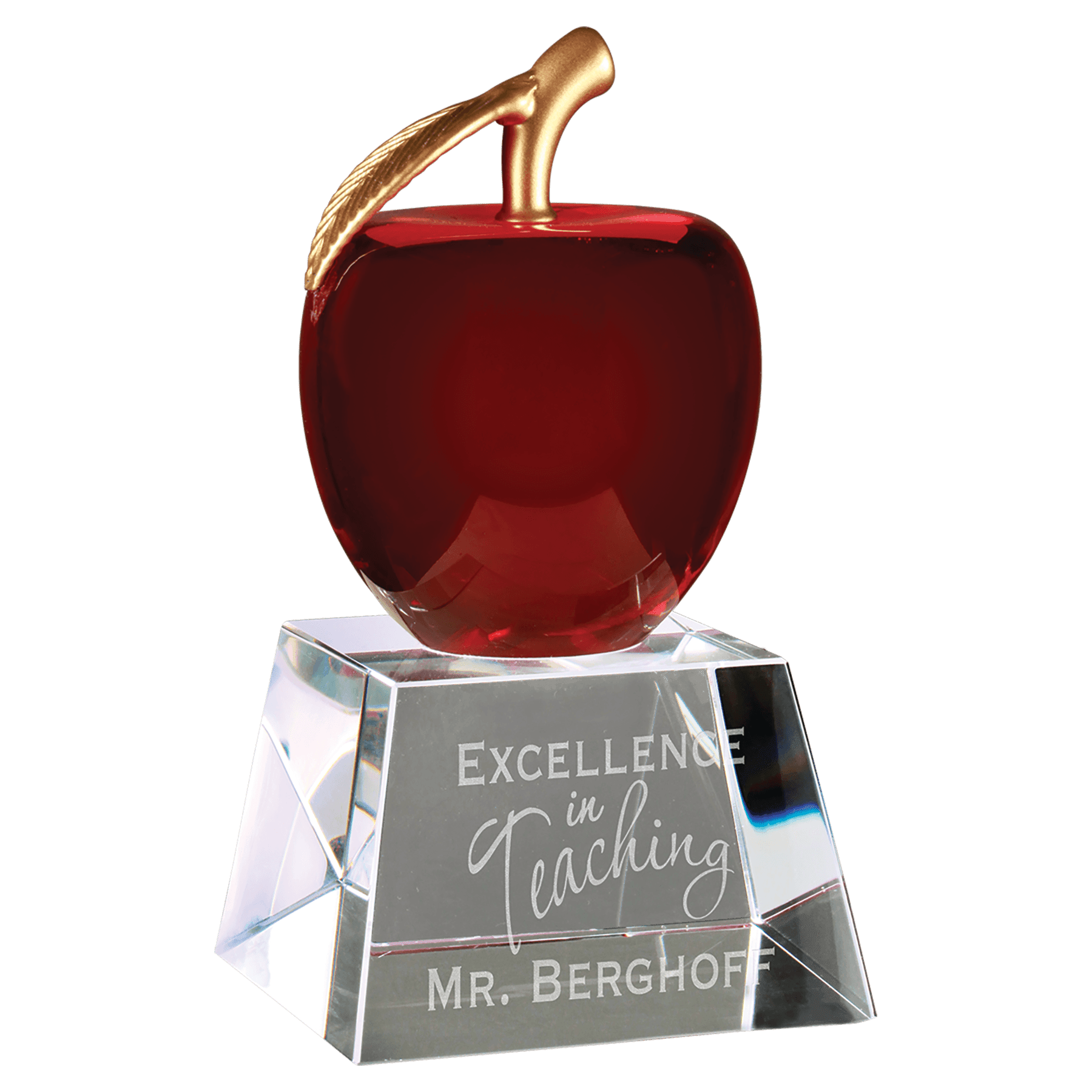 Optic Crystal 6" Red Crystal Apple with Clear Base laser engravable