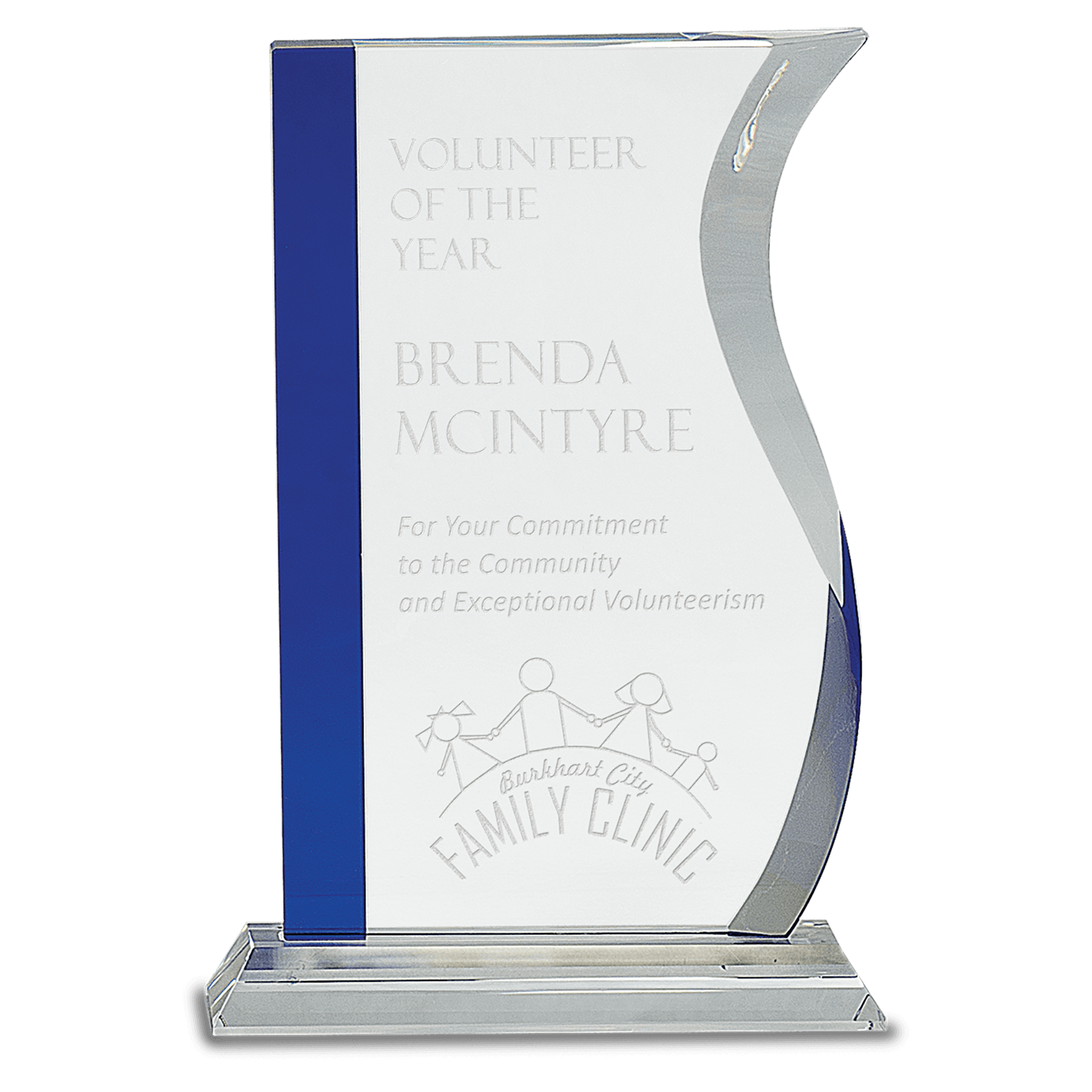 9 3/4" Blue Edge Crystal Wave on Clear Base crystal award laser engravable