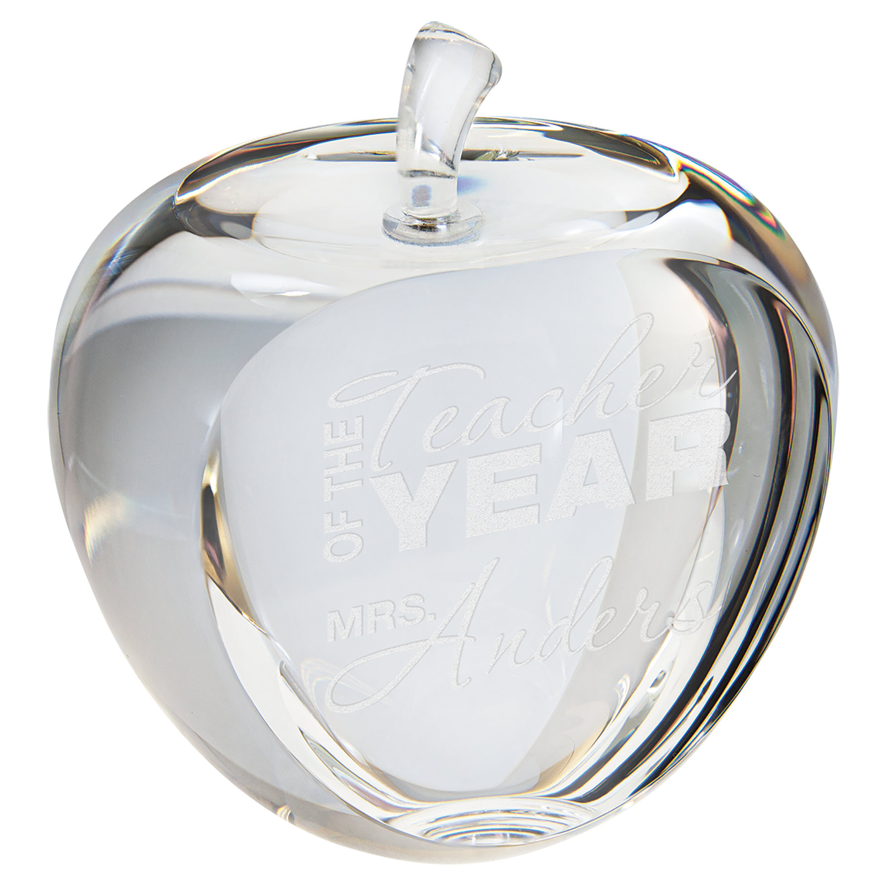 3 3/4" Crystal Apple with Flat Face crystal award laser engravable