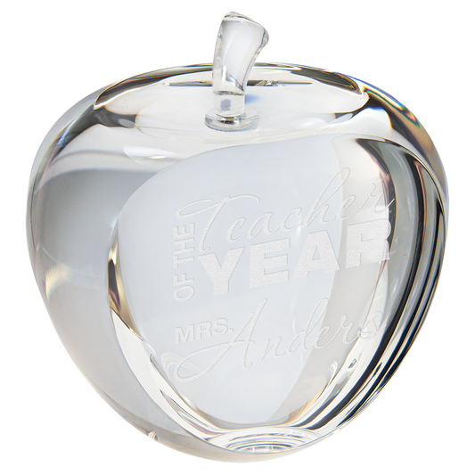 3 3/4" Crystal Apple with Flat Face crystal award laser engravable