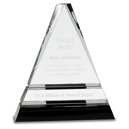 7 3/4" Clear Crystal Triangle on Black Crystal Pedestal Base crystal award laser engravable