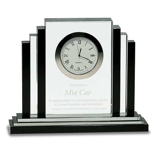 6" Clear Crystal with Clock and Black Crystal Trim crystal award laser engravable