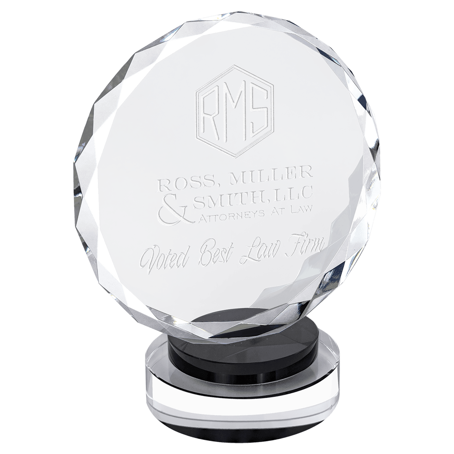 7" Round Facet Crystal on Round Base crystal award laser engravable
