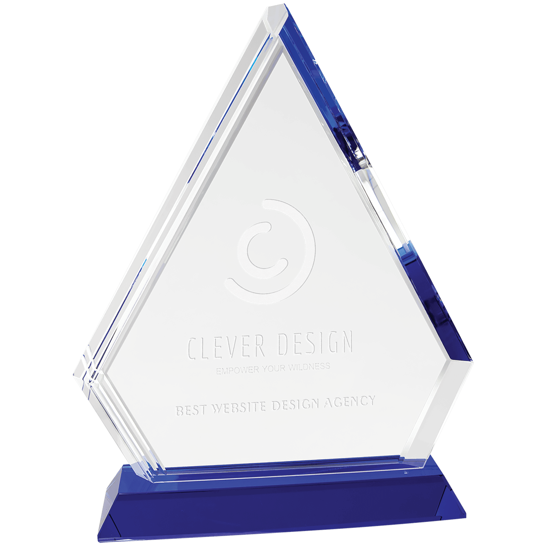 9 3/4" Crystal Diamond on Blue Pedestal Base crystal award laser engravable