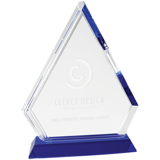 9 3/4" Crystal Diamond on Blue Pedestal Base crystal award laser engravable