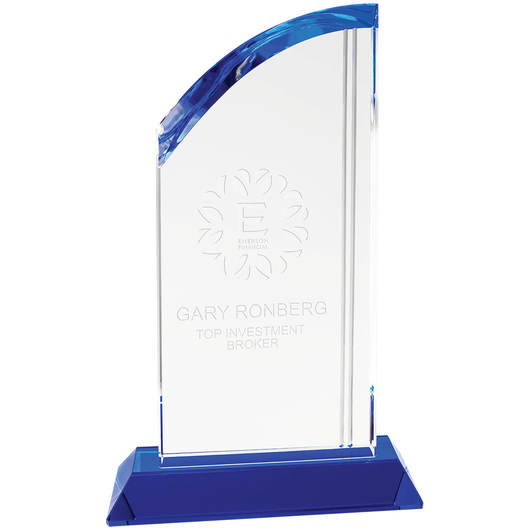 9 3/4" Crystal Arch with Blue Base crystal award laser engravable