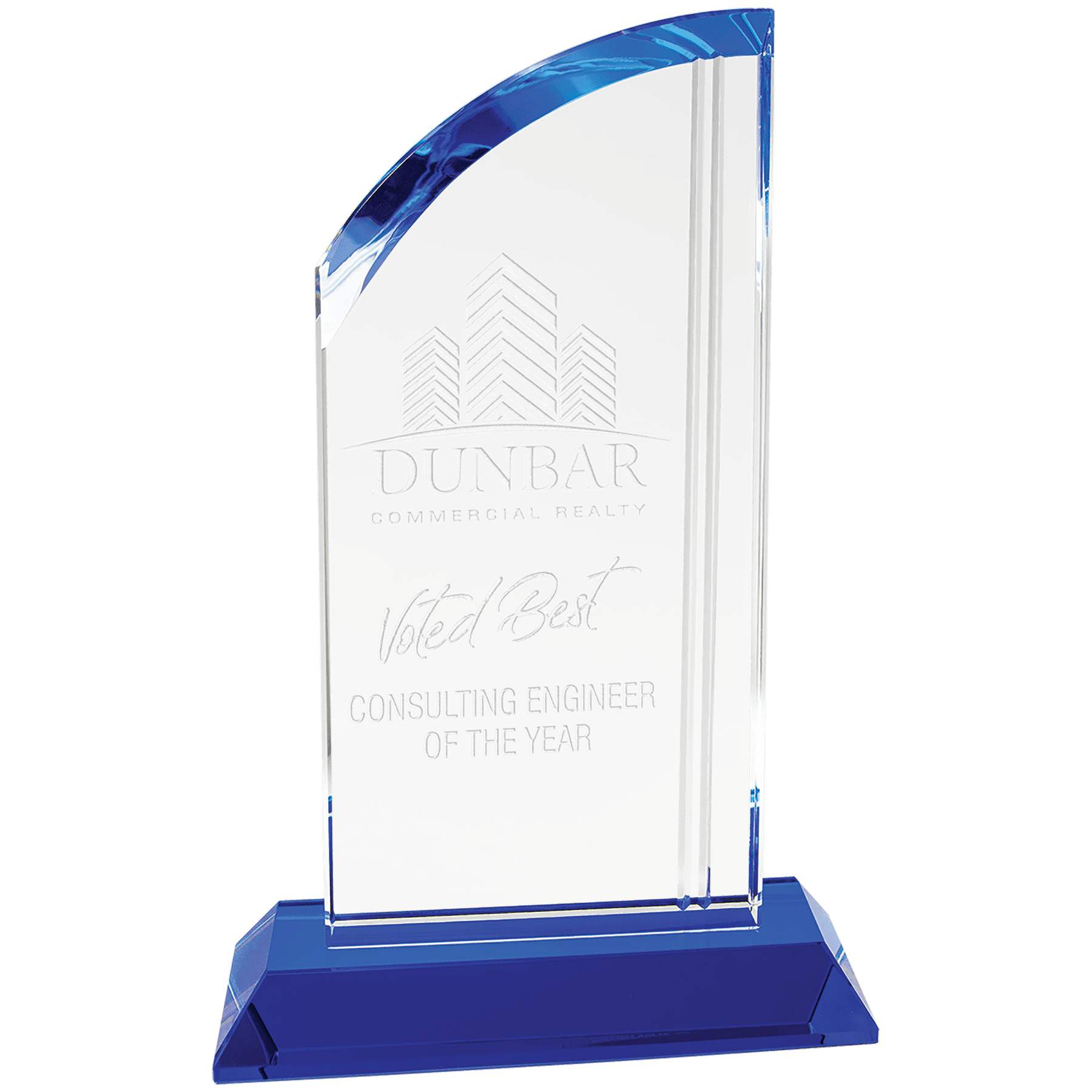 8 3/4" Crystal Arch with Blue Base crystal award laser engravable