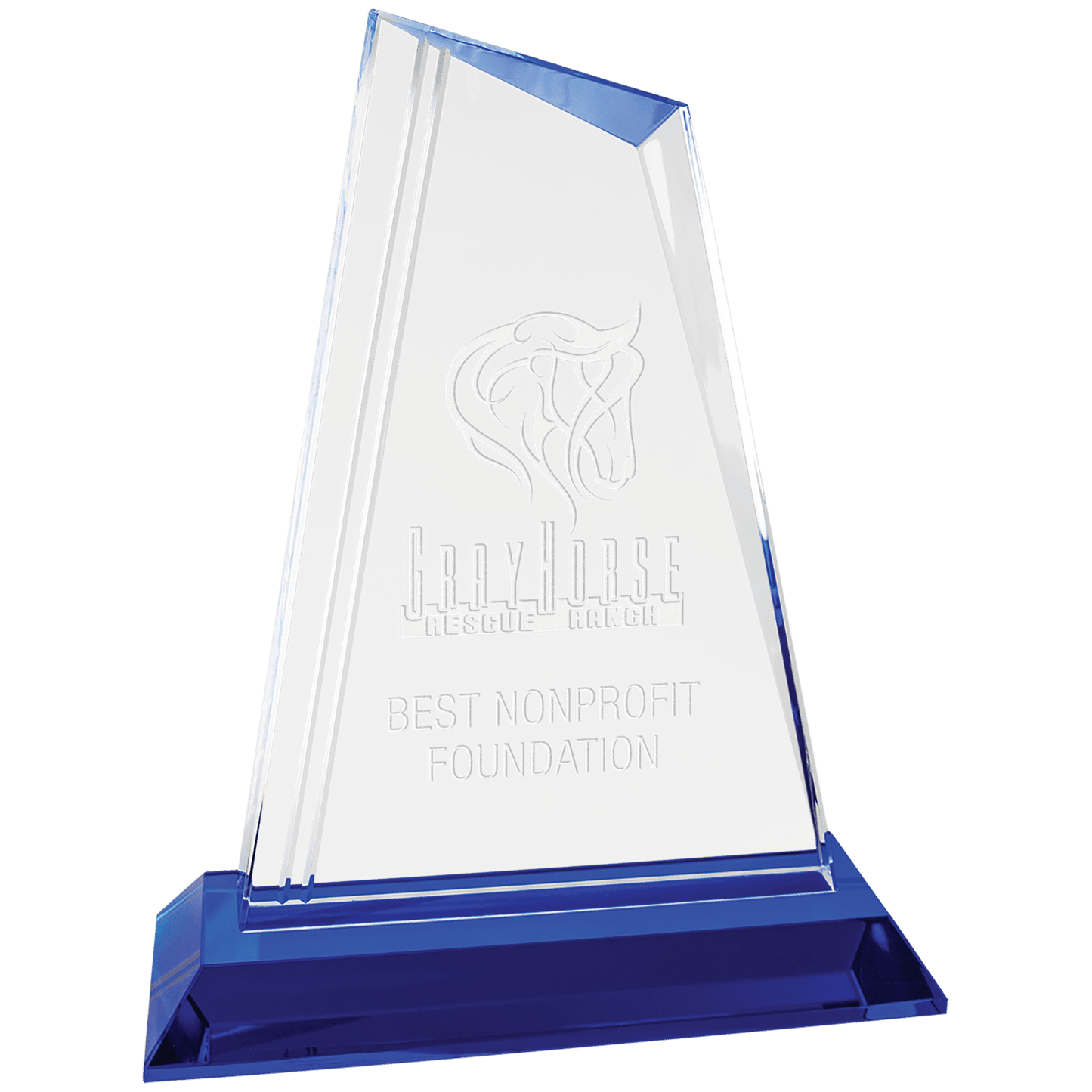 7 3/4" Crystal Peak with Blue Base crystal award laser engravable