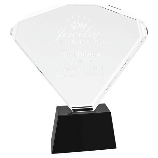 8 3/4" Crystal Fan with Black Base crystal award laser engravable
