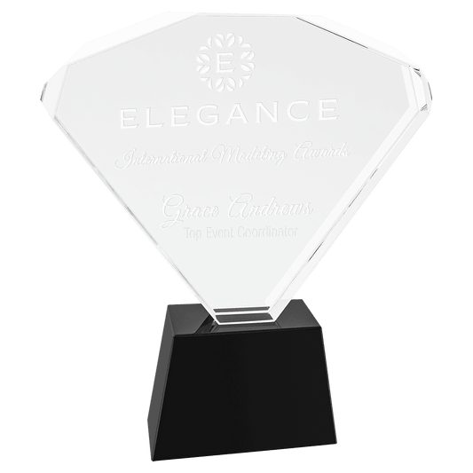8" Crystal Fan with Black Base crystal award laser engravable