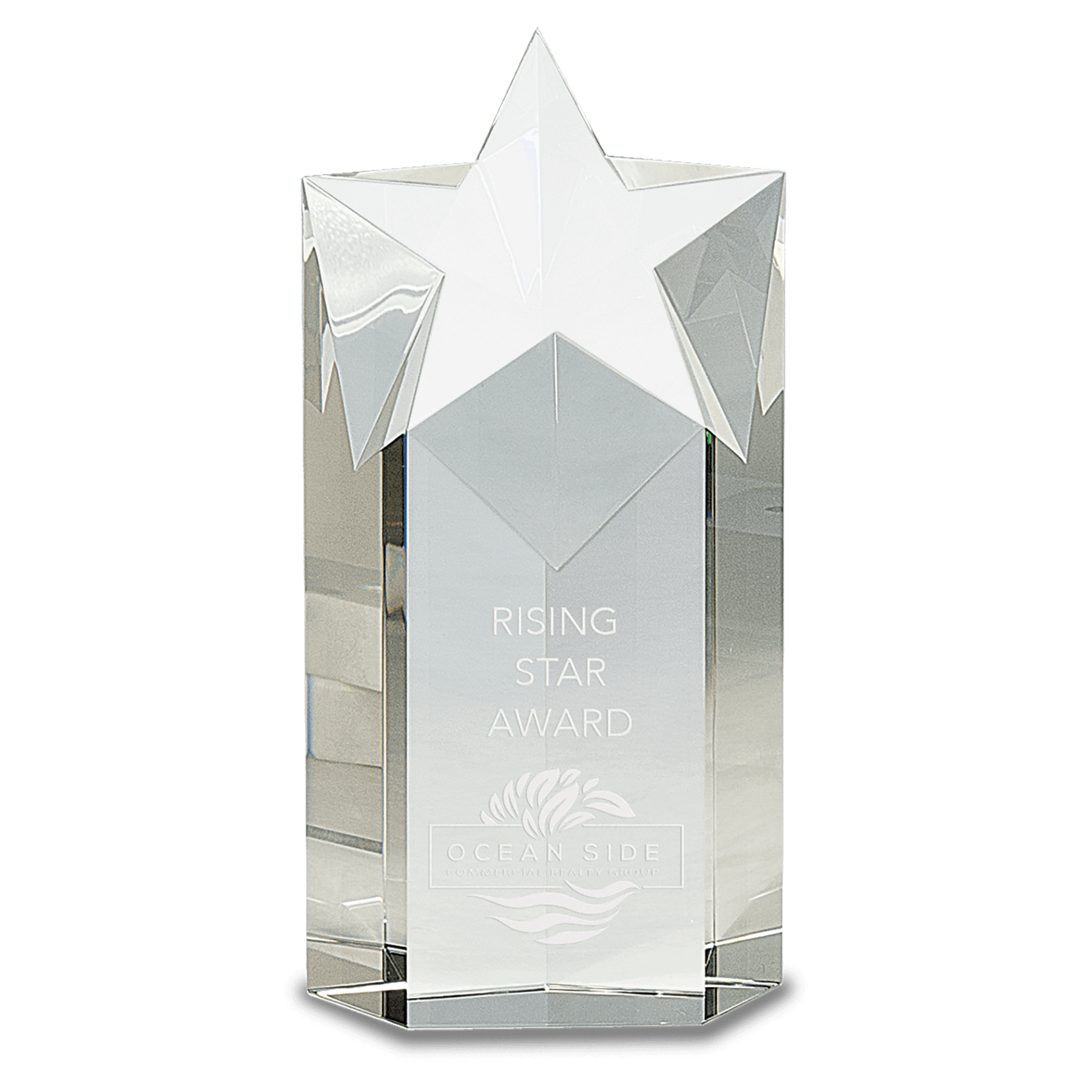 8" Clear Crystal Star Column crystal award laser engravable