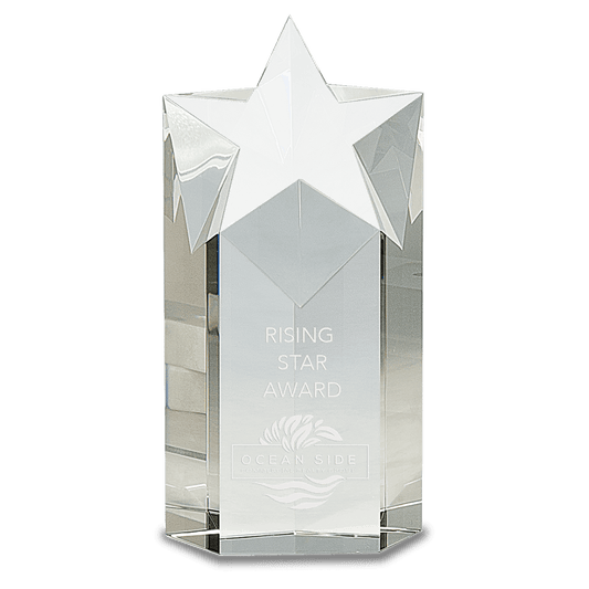 8" Clear Crystal Star Column crystal award laser engravable