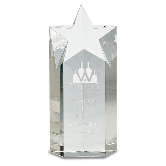9" Clear Crystal Star Column crystal award laser engravable