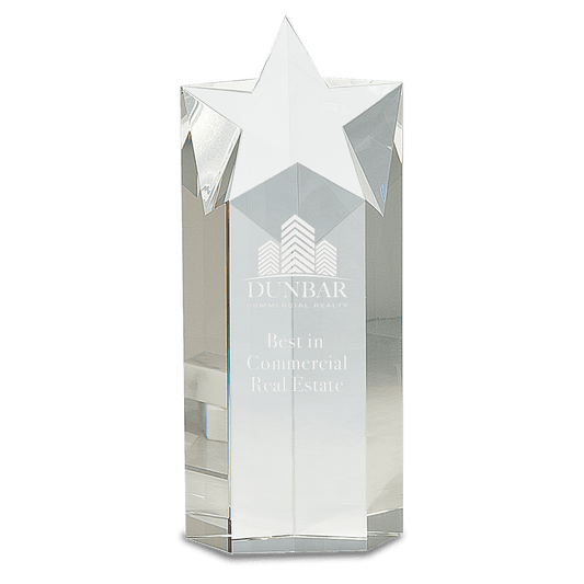 10" Clear Crystal Star Column crystal award laser engravable