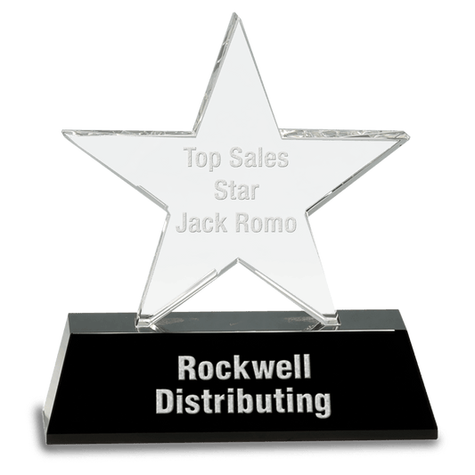 6 3/4" Clear Crystal Star on Black Pedestal Base crystal award laser engravable