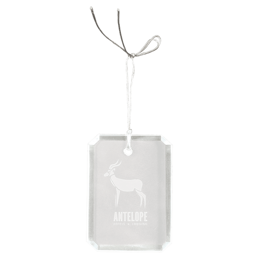 3" Crystal Rectangle Clipped Corner Ornament crystal award laser engravable