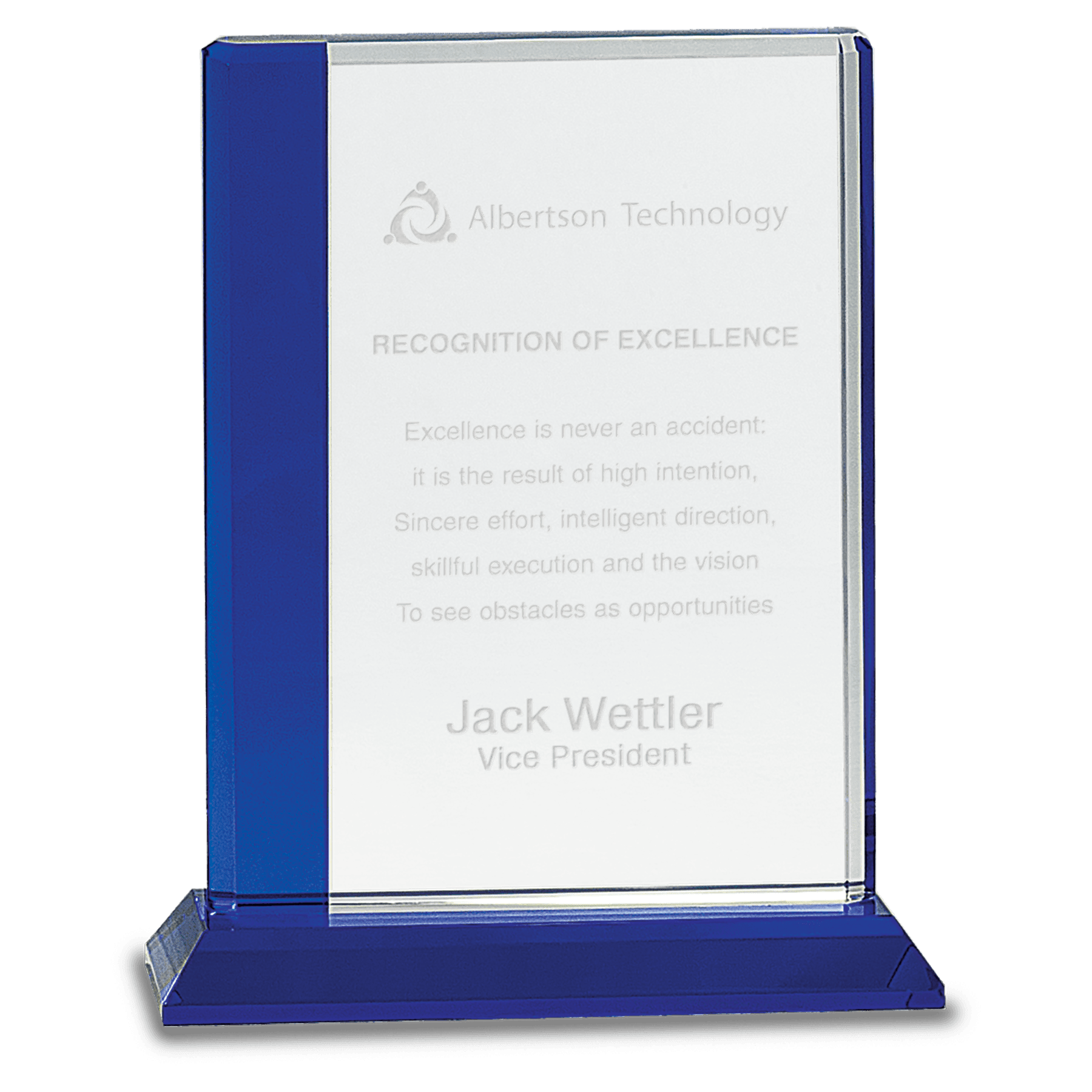 6 1/2" x 8" Blue Edge Crystal on Blue Base crystal award laser engravable