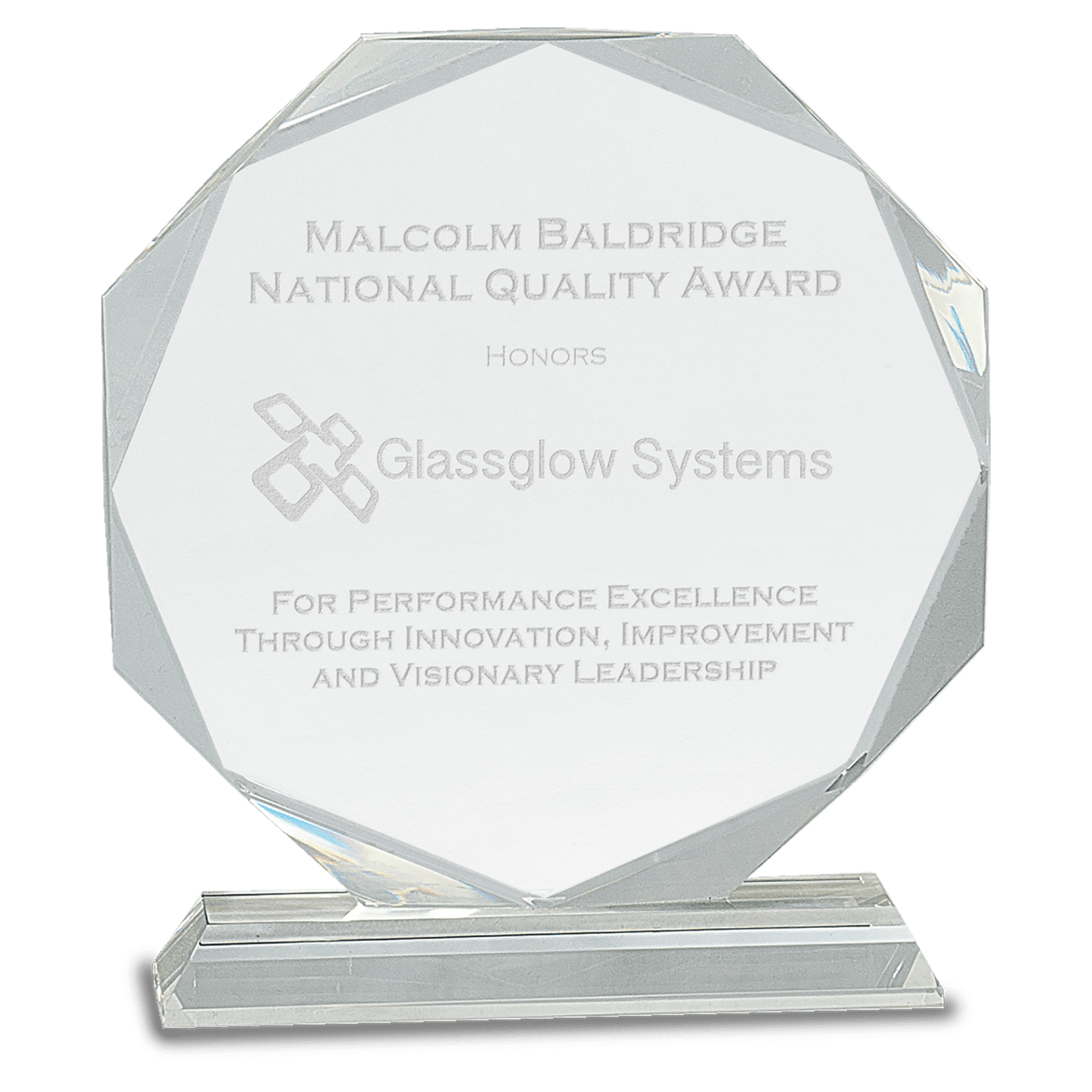8" Clear Crystal Octagon on Clear Pedestal Base crystal award laser engravable