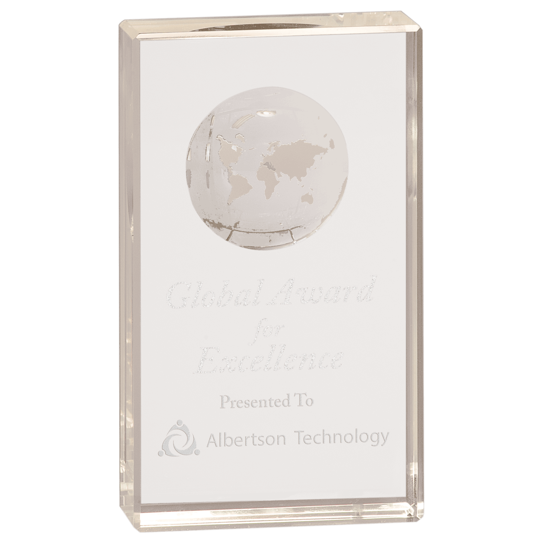 6" Clear Crystal Rectangle with Globe Etching crystal award laser engravable