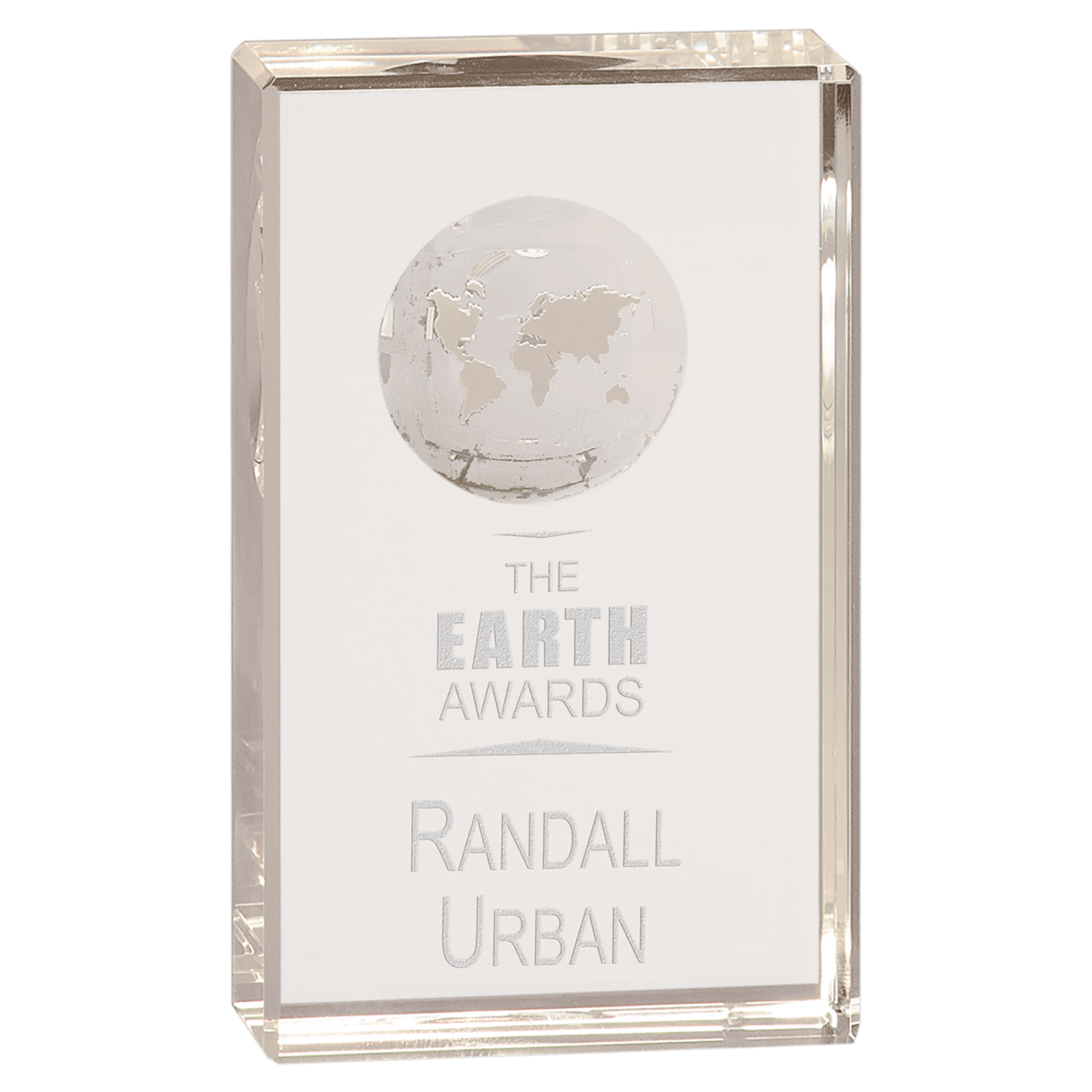 5" Clear Crystal Rectangle with Globe Etching crystal award laser engravable