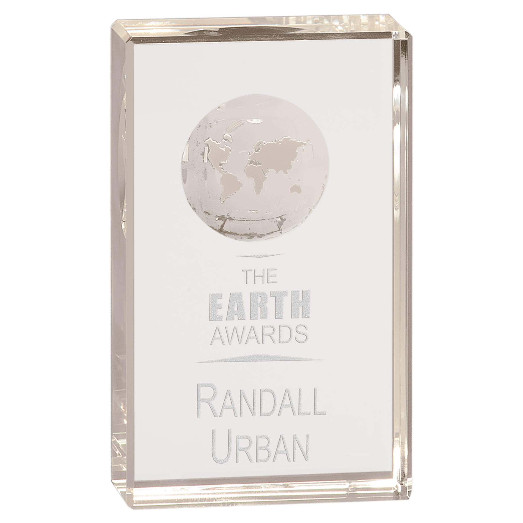 5" Clear Crystal Rectangle with Globe Etching crystal award laser engravable