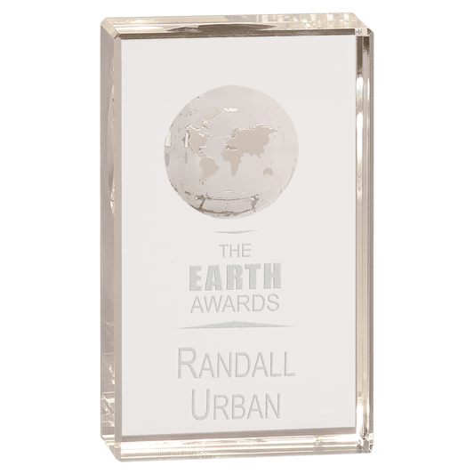 5" Clear Crystal Rectangle with Globe Etching crystal award laser engravable