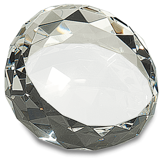 3 1/2" x 2" Clear Round Crystal Facet Paperweight crystal award laser engravable
