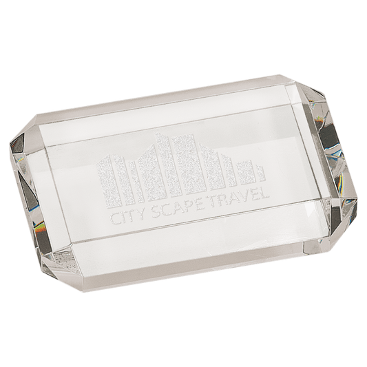 4" x 2 3/4" Crystal Rectangle Paperweight with Clipped Corners crystal award laser engravable