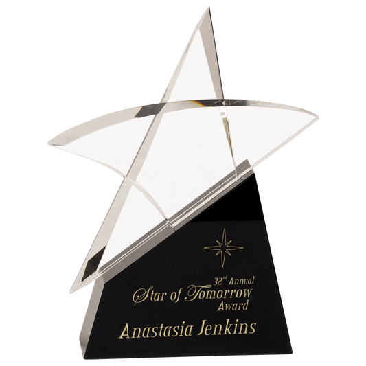 9 1/2" Clear Crystal Outline Star on Black Base crystal award laser engravable