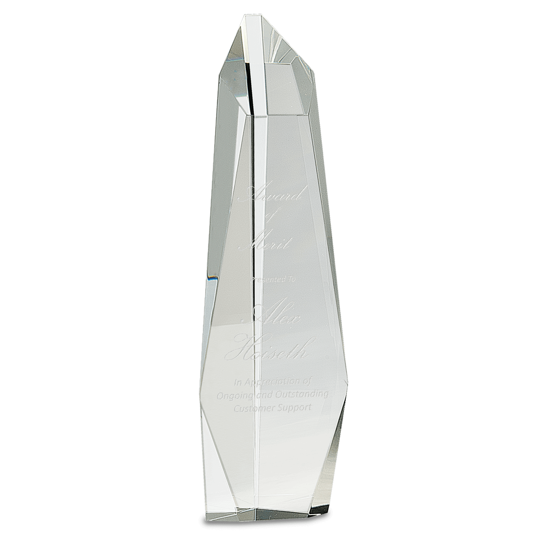 12" Clear Crystal Facet Slant-Top Tower crystal award laser engravable