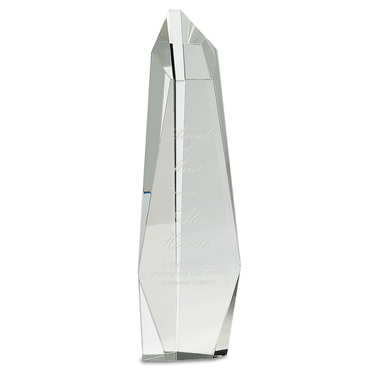 12" Clear Crystal Facet Slant-Top Tower crystal award laser engravable