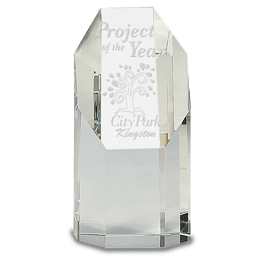 6 1/4" Clear Crystal Octagon Tower crystal award laser engravable